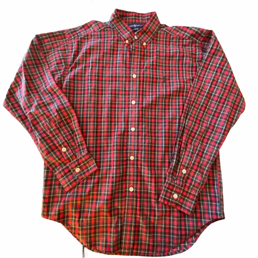 Ralph Lauren Plaid Red Black Button Down Boys 16/18